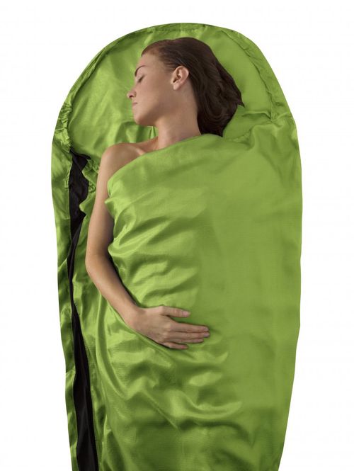 Hedvábná vložka do spacáku s kapucí Silk Stretch Liner - Mummy with Hood & Box foot Zelená