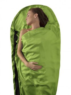 Hedvábná vložka do spacáku s kapucí Silk Stretch Liner - Mummy with Hood & Box foot Zelená
